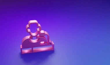 Pembe Futbolcu basın toplantısı ikonu mor-mavi arka planda izole edildi. Minimalizm kavramı. 3 Boyutlu resimleme.