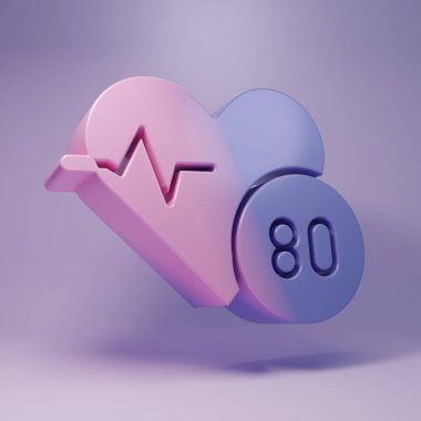 Mor Kalp ritmi simgesi mor arkaplanda izole edildi. Kalp atışı işareti. Kalp atışı ikonu. Kardiyogram simgesi. Minimalizm kavramı. 3 Boyutlu resimleme.