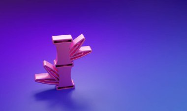 Mor-mavi arkaplanda izole edilmiş pembe Bambu simgesi. Minimalizm kavramı. 3 Boyutlu resimleme.