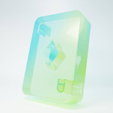 Frosted glass Playing card with diamonds symbol icon isolated on white background. Casino gambling. Minimalism concept. 3D render illustration.
