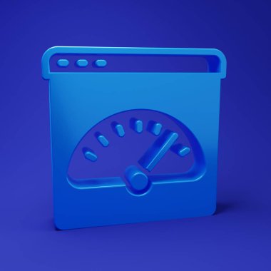 Mavi arka planda mavi dijital hız göstergesi simgesi izole edildi. Küresel ağ yüksek hızlı bağlantı veri oranı teknolojisi. Minimalizm kavramı. 3 Boyutlu resimleme.