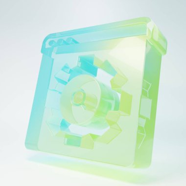 Frosted glass Browser setting icon isolated on white background. Adjusting, service, maintenance, repair, fixing. Minimalism concept. 3D render illustration.