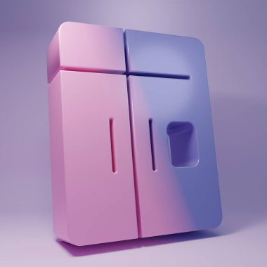 Mor buzdolabı ikonu mor arkaplanda izole edilmiş. Buzdolabı buzdolabı. Ev aletleri ve aletler. Minimalizm kavramı. 3 Boyutlu resimleme.