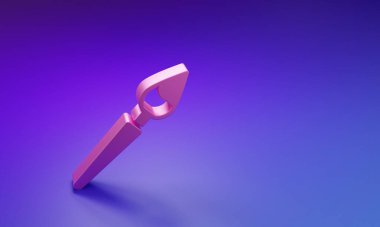 Mor-mavi arkaplanda pembe boya fırçası simgesi izole edildi. Minimalizm kavramı. 3 Boyutlu resimleme.