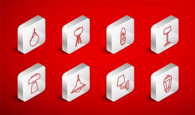 Hat çizgisi lambası zemin lambası duvar lambası avize ve masa ikonu asılı lamba lamba. Vektör.