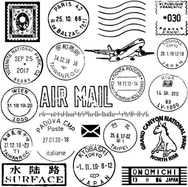 Post cancellation stamps from different countries — Wektor stockowy