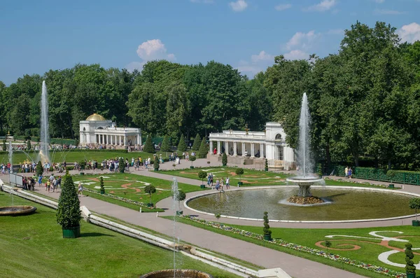 Zelené Plochy Fontány Parku Peterhof Petrohradu — Stock fotografie