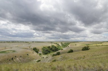 Saratov bölgesinde Volga 'nın kıyılarında Steppe ve vadiler