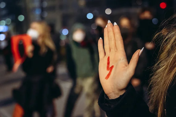 Varsóvia Polônia Outubro 2020 Participante Bloqueio Rua Centro Cidade Durante — Fotografia de Stock