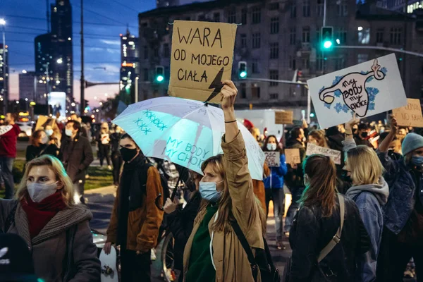 Warschau Polen Oktober 2020 Straatblokkade Het Centrum Van Stad Tijdens — Stockfoto