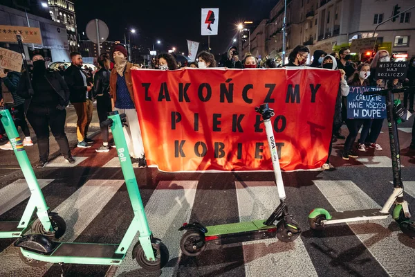 Varsó Lengyelország 2020 Október Vessünk Véget Nők Poklának Utcai Blokád — Stock Fotó