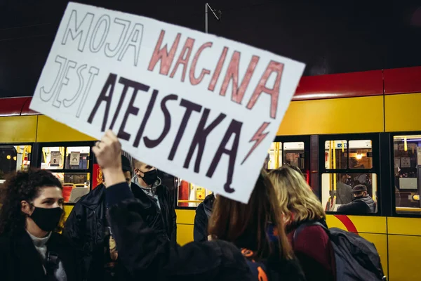 Varsó Lengyelország 2020 Október Eltorlaszolt Villamos Miután Emberek Ezrei Torlaszolták — Stock Fotó