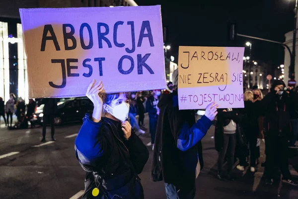 Varsó Lengyelország 2020 Október Abortusz Rendben Van Utcák Tömeges Blokádja — Stock Fotó