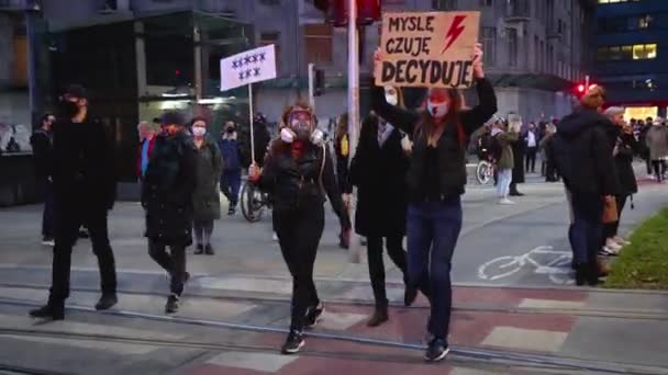 Warszawa Polska Października 2020 Protest Przeciwko Orzeczeniu Które Mogłoby Doprowadzić — Wideo stockowe