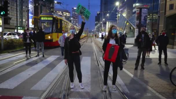 Warschau Polen Oktober 2020 Protest Tegen Uitspraak Die Zou Kunnen — Stockvideo