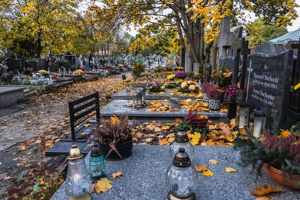 Warsaw Poland October 2020 Autumn Wolski Cemetery Just All Saints — Stock Photo, Image