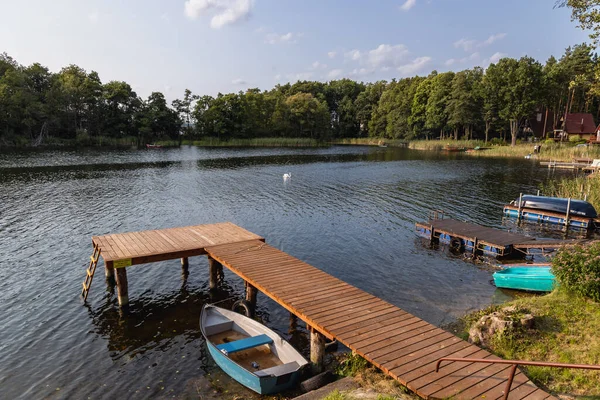 Pequeño Puente Madera Lago Narie Ilawa Lake District Kretowiny Pequeño —  Fotos de Stock