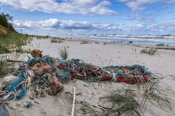 Velhas Redes Pesca Praia Mar Báltico Vistula Spit Entre Lagoa — Fotografia de Stock