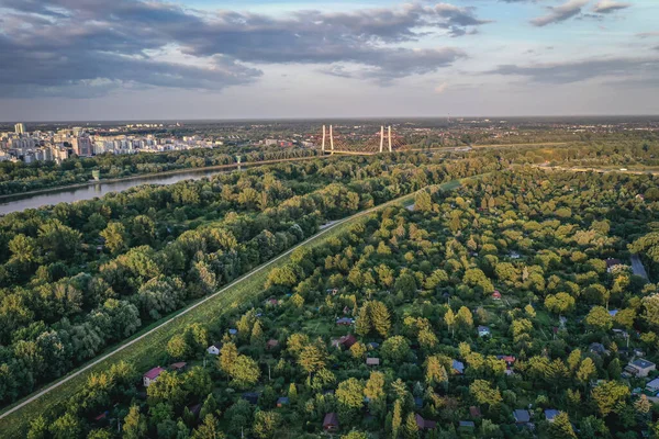 Vistula Floden Mokotow Distriktet Warszawa Huvudstad Polen Drönare Utsikt Med — Stockfoto