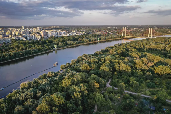 Drone Antenn Utsikt Över Floden Vistula Warszawa Huvudstad Polen Från — Stockfoto