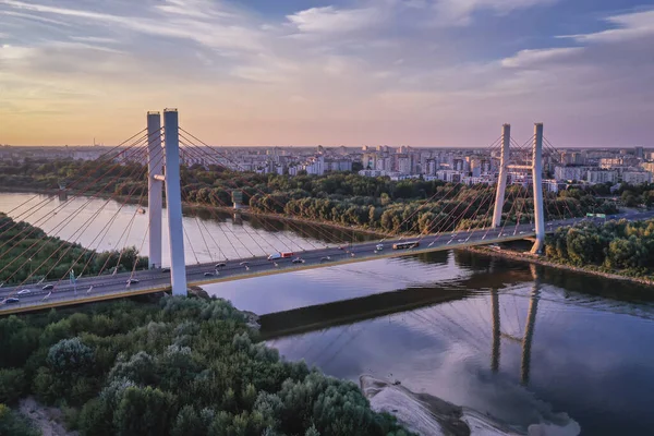 Drohnenaufnahme Der Siekierkowski Brücke Über Die Weichsel Warschau Der Hauptstadt — Stockfoto