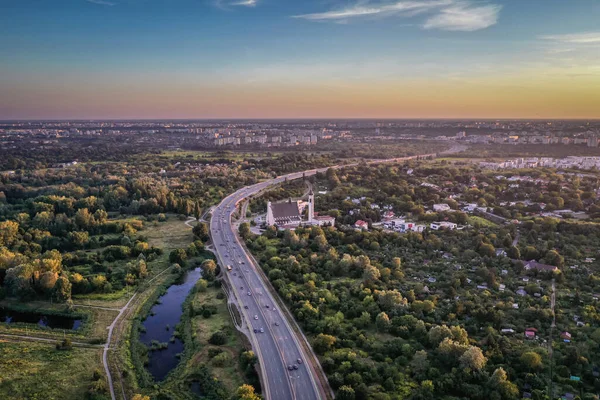 Drone Vista Aérea Siekierkowska Route Siekierki Santuário Igreja Varsóvia Capital — Fotografia de Stock