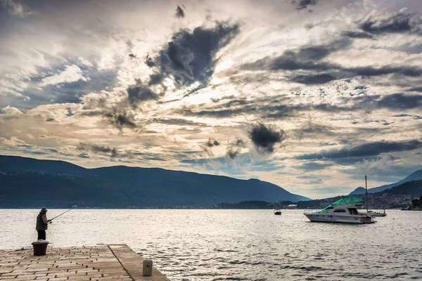 Herceg Novi Montenegro May 2017 Man Angling Port Herceg Novi Stock Picture