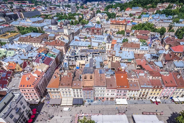 Lviv Ukrajna Június 2017 Kilátás Tetejéről Lviv Városháza Torony Található — Stock Fotó