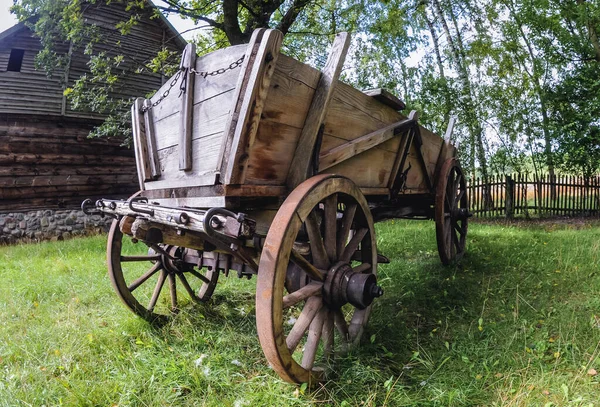 ポーランドのマスーリア地方で古い伝統的な木製の馬が馬車を描きました — ストック写真