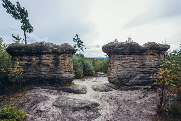Грибні Скелі Горах Брамова Стіни Чехії Стокове Зображення