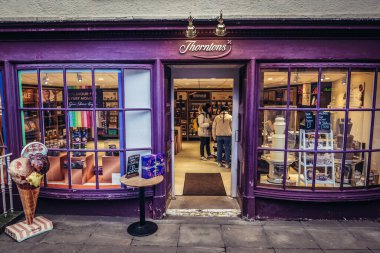 Edinburgh, Scotland - January 17, 2020: Shop window of Thorntons chocolate shop, New Town area of Edinburgh city clipart