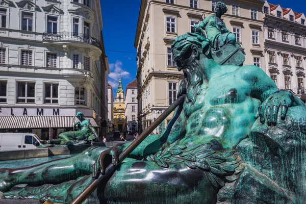 Viena Austria Abril 2018 Famosa Fuente Donnerbrunnen Diseñada Por Georg — Foto de Stock