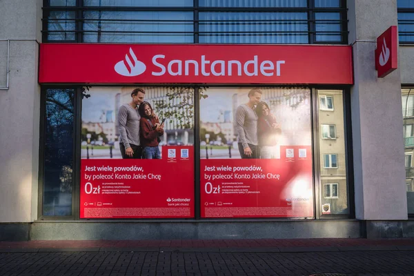 Varşova Polonya Ocak 2019 Varşova Santander Bank Dışı — Stok fotoğraf