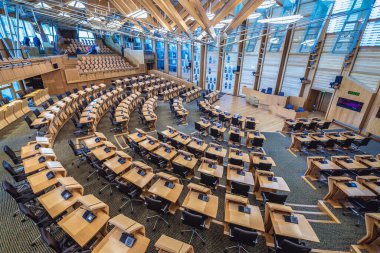Edinburgh, Scotland - January 18, 2020: Inside the debating chamber in Scottish Parliament in Edinburgh clipart