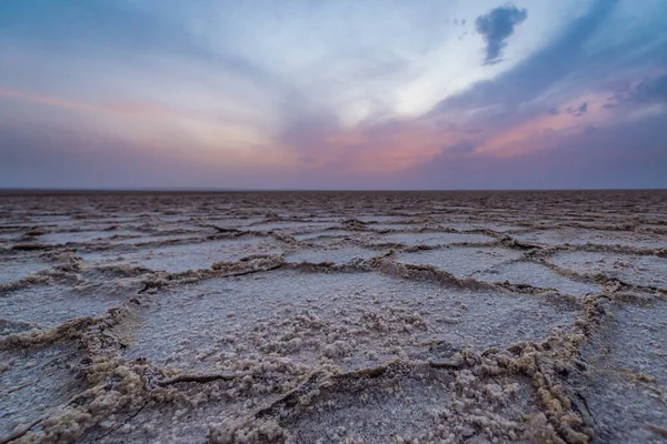 Coucher Soleil Sur Namak Lac Salé Sur Désert Maranjab Province — Photo