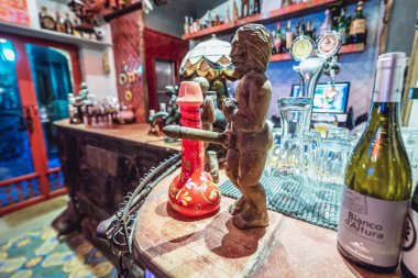 Castelmola, Italy - May 4, 2019: Interior of famous Turrisi bar in Castelmola town on Sicily Island clipart