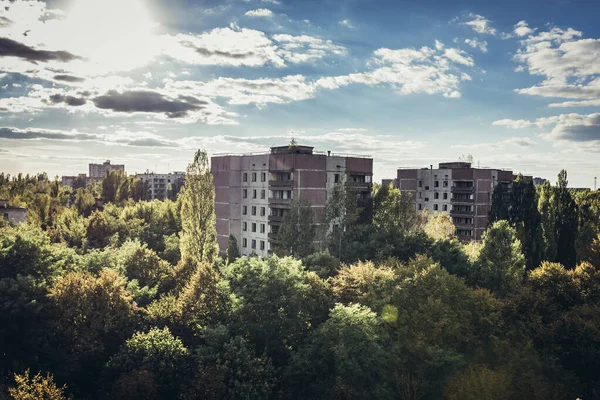 Domy Mieszkalne Pierwotnym Opuszczonym Mieście Strefie Wykluczenia Czarnobylu Ukraina — Zdjęcie stockowe