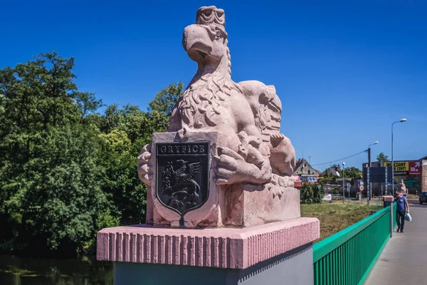 Gryfice Polska Czerwca 2019 Rzeźba Moście Nad Rzeką Regą Mieście — Zdjęcie stockowe