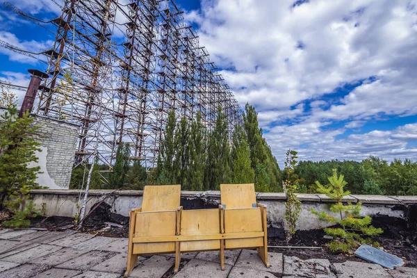 Telhado Construção Lado Chamado Radar Duga Base Militar Abandonada Zona — Fotografia de Stock