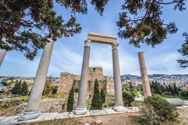 Byblos Tarihi Kentinde Roma Sütunları Lübnan — Stok fotoğraf