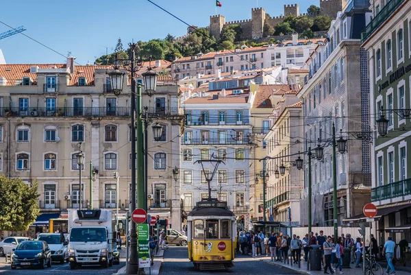 Lisbon Portugal October 2018 Line Tramcar Fig Tree Square Baixa — Stock Photo, Image