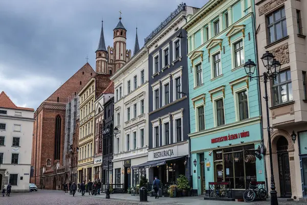 Toruń Polska Lutego 2019 Wiersz Kamienic Wzdłuż Głównego Placu Historycznej — Zdjęcie stockowe