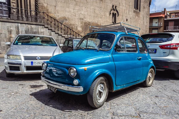 Randazzo Italy May 2019 Retro Blue Fiat 500 Randazzo Town — Stock Photo, Image