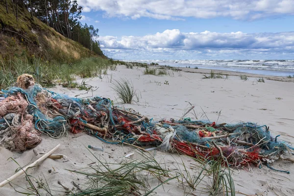 Redes Pesca Velhas Uma Praia Mar Báltico Perto Aldeia Katy — Fotografia de Stock