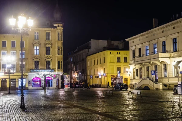 Torun Polonia Febrero 2019 Vista Nocturna Plaza Del Mercado Ciudad —  Fotos de Stock