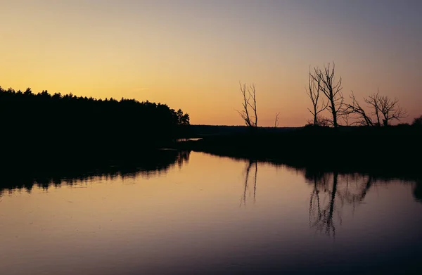 Pôr Sol Sobre Rio Bug Ponto Vista Perto Szumin Pequena — Fotografia de Stock