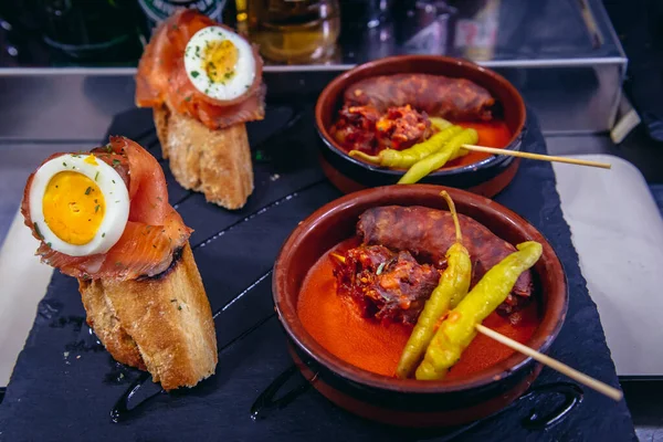 San Sebastian Spain Січня 2019 Traditional Pinchos Diz Tapas Bar — стокове фото