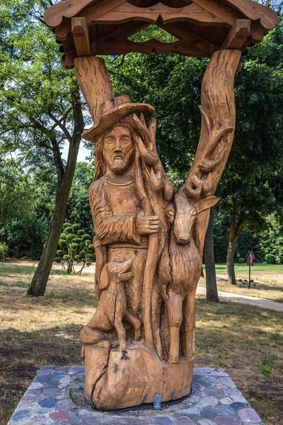Lubasz Polen Juli 2019 Houten Gesneden Standbeeld Van Sint Hubertus — Stockfoto