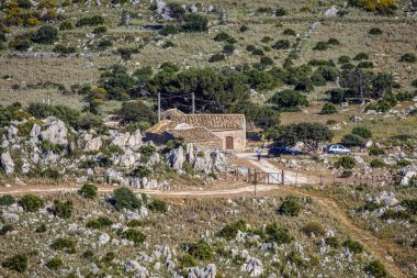 Cofano park, Italy - May 10, 2019: View from Cofano Mount in Cofano landscape park on Sicily Island clipart