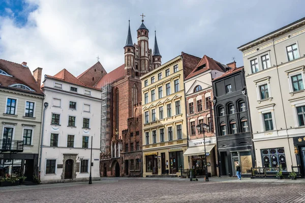 Torun Polônia Fevereiro 2019 Igreja Assunção Edifícios Praça Principal Parte — Fotografia de Stock